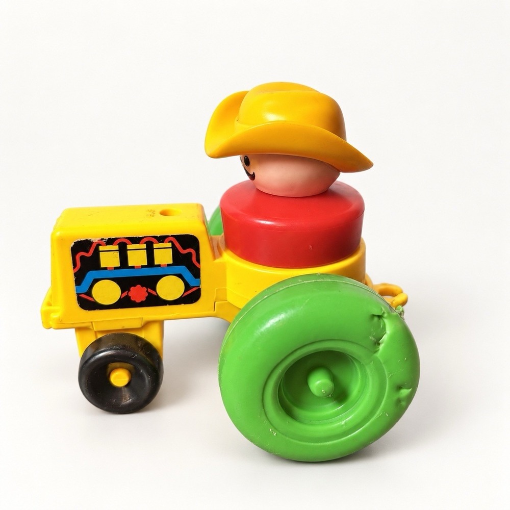 Vintage 1990 Fisher Price Little People Farm Fun Tractor Cowboy Farmer Damaged